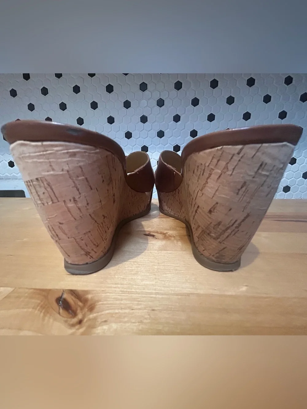 Franco Sarto Brown Leather Cork Wedge Sandals